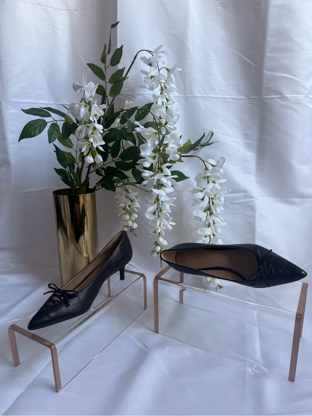 New Lauren Ralph Lauren Black Leather Lace-Up Pumps 6.5